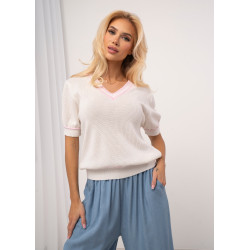 Sweter z dekoltem V i kontrastowym wykończeniem