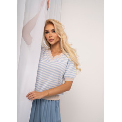 Ażurowy sweter w paski z krótkim rękawem