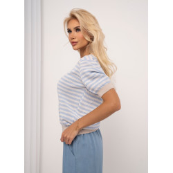 Ażurowy sweter w paski z krótkim rękawem