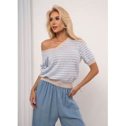 Ażurowy sweter w paski z krótkim rękawem