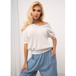 Sweter z dekoltem V i kontrastowym wykończeniem