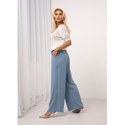 Luźne spodnie jeansowe z gumką i wiązaniem w pasie