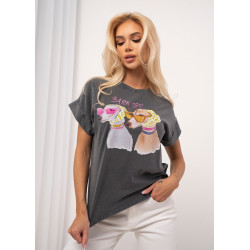 Bluzka z kolorową grafiką psów i napisem