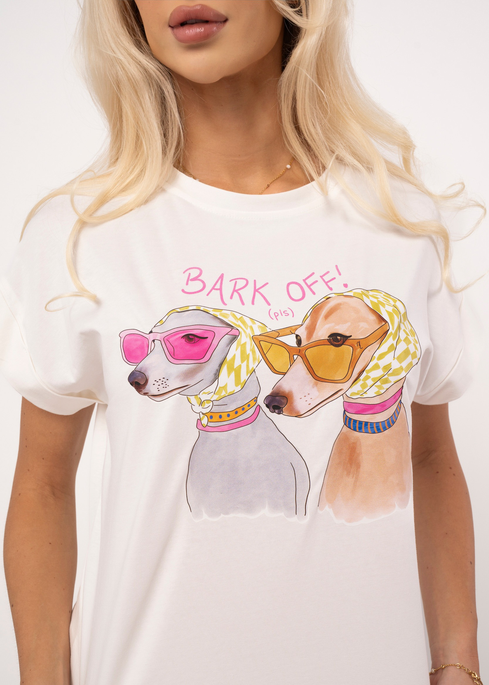 Bluzka z kolorową grafiką psów i napisem