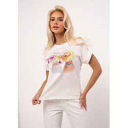 Bluzka z kolorową grafiką psów i napisem