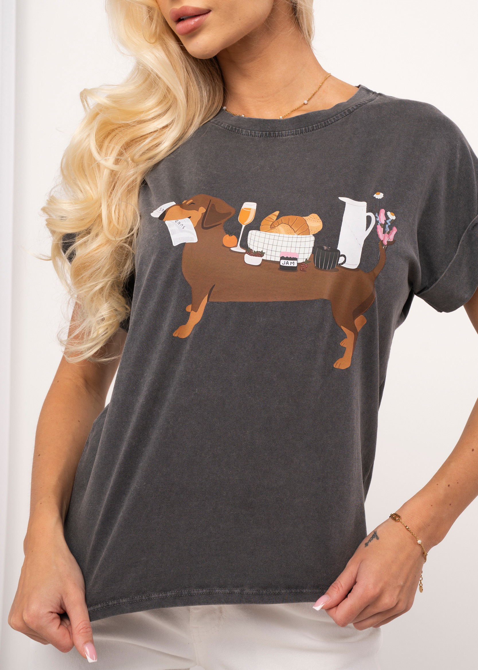 Bawełniana koszulka z motywem jamnika