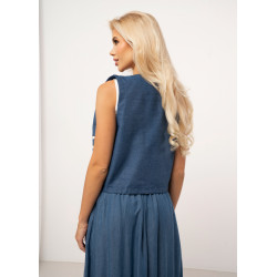 Krótka kamizelka denimowa z haftem w stylu boho