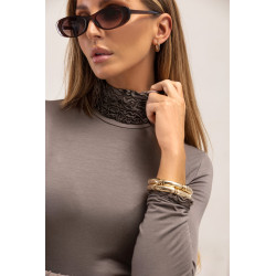 BLUZKA Z ELASTYCZNEJ DZIANINY Z FAKTUROWANYM GOLFEM