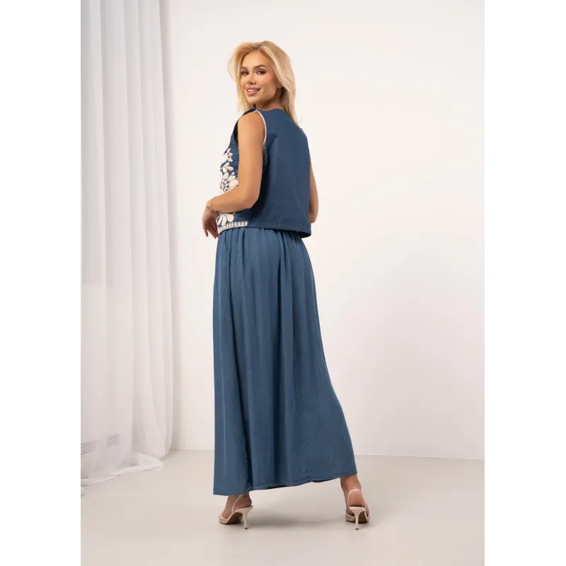 Długa spódnica denimowa z paskiem