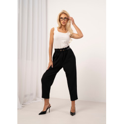 Spodnie z marszczoną talią i biżuteryjnym paskiem