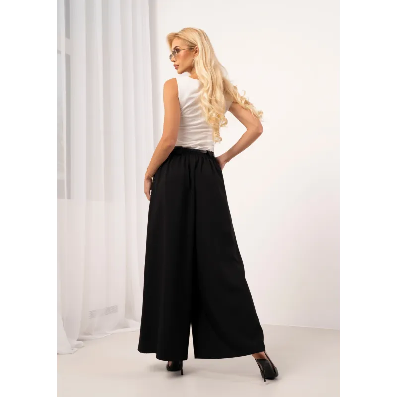 Szerokie spodnie palazzo w kant z paskiem