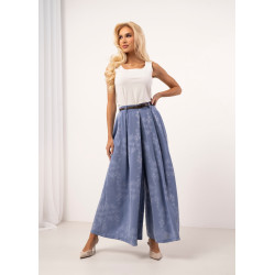 Szerokie spodnie typu culotte z haftem kwiatowym i paskiem