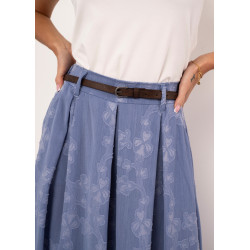 Szerokie spodnie typu culotte z haftem kwiatowym i paskiem