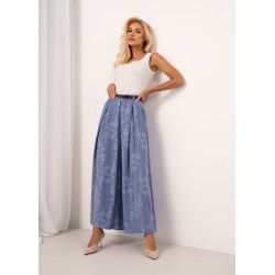 Szerokie spodnie typu culotte z haftem kwiatowym i paskiem