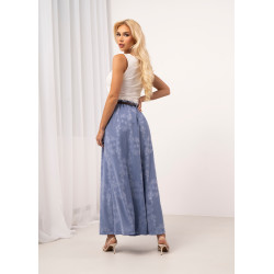 Szerokie spodnie typu culotte z haftem kwiatowym i paskiem