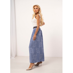 Szerokie spodnie typu culotte z haftem kwiatowym i paskiem