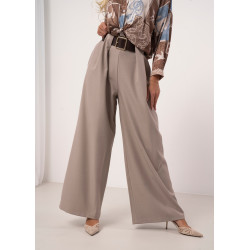 Spodnie typu palazzo z zakładkami i paskiem