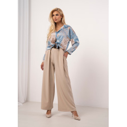 Spodnie typu palazzo z zakładkami i paskiem