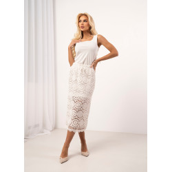 Dopasowana spódnica midi z ażurowym haftem