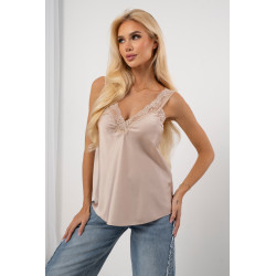Satynowy top bieliźniany z koronkowym dekoltem