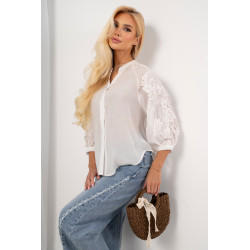 Koszula boho z ażurowymi rękawami i stójką