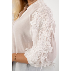 Koszula boho z ażurowymi rękawami i stójką