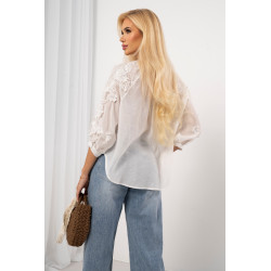 Koszula boho z ażurowymi rękawami i stójką