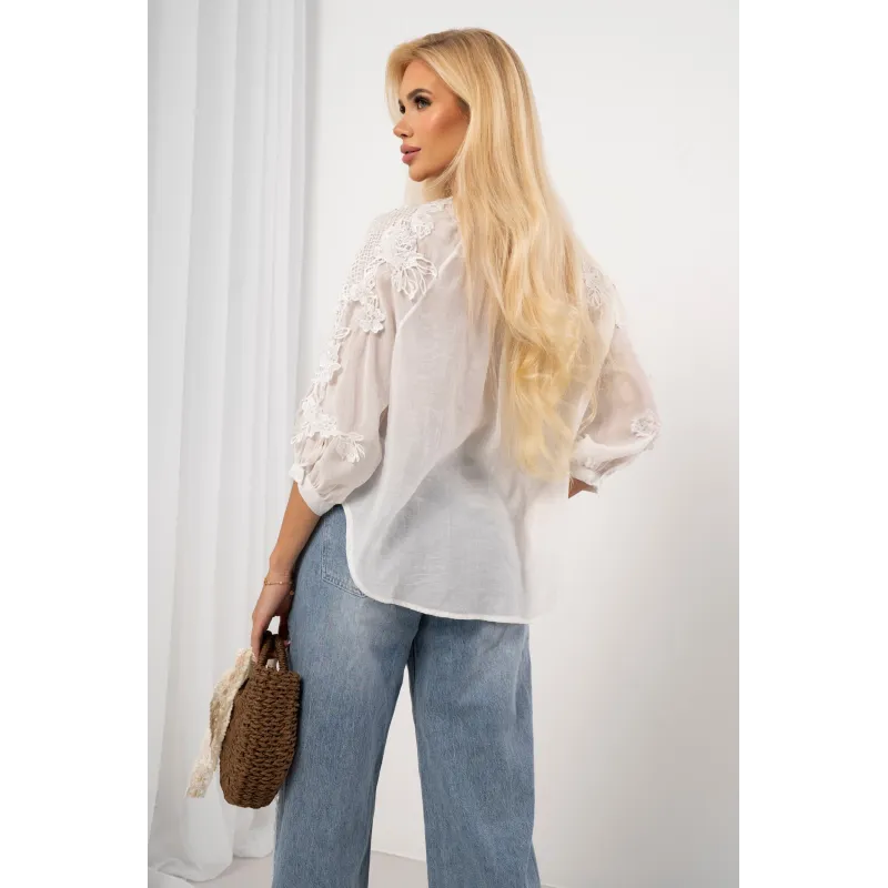 Koszula boho z ażurowymi rękawami i stójką