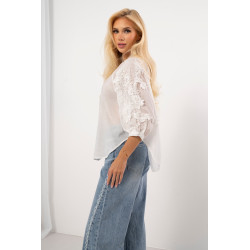 Koszula boho z ażurowymi rękawami i stójką