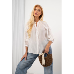 Koszula boho z ażurowymi rękawami i stójką