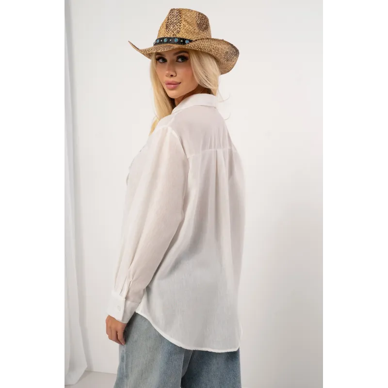 Bawełniana koszula z koronkowym kołnierzem