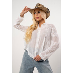 Lekka koszula z haftem i ozdobnym wykończeniem