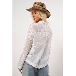 Lekka koszula z haftem i ozdobnym wykończeniem