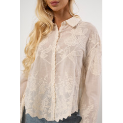 Lekka koszula z haftem i ozdobnym wykończeniem