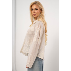 Lekka koszula z haftem i ozdobnym wykończeniem