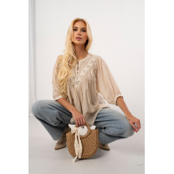 Lekka koszula boho z haftowanym dekoltem