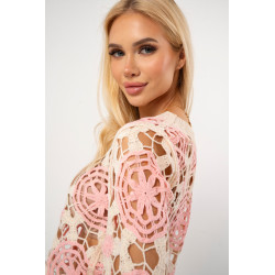 Krótka bluzka ażurowa z motywem kwiatowym