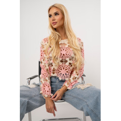 Krótka bluzka ażurowa z motywem kwiatowym