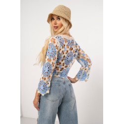Krótka bluzka ażurowa z motywem kwiatowym