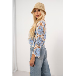 Krótka bluzka ażurowa z motywem kwiatowym