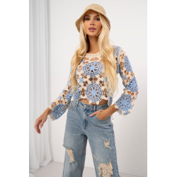 Krótka bluzka ażurowa z motywem kwiatowym