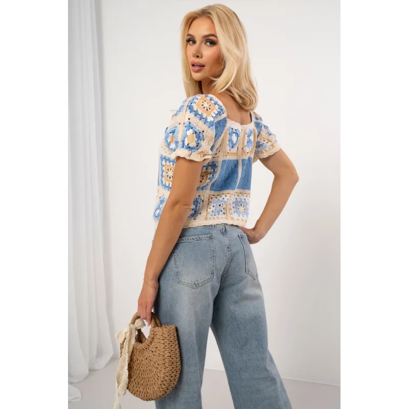 Rozpinana bluzka w stylu boho z krótkim rękawem