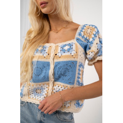 Rozpinana bluzka w stylu boho z krótkim rękawem