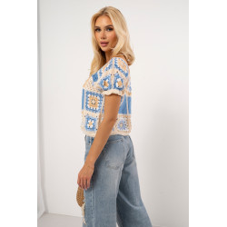 Rozpinana bluzka w stylu boho z krótkim rękawem