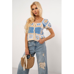 Rozpinana bluzka w stylu boho z krótkim rękawem