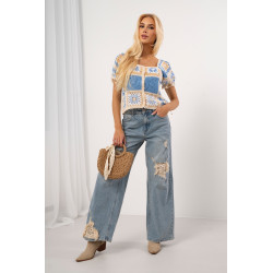 Rozpinana bluzka w stylu boho z krótkim rękawem