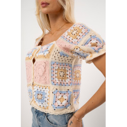 Rozpinana bluzka w stylu boho z krótkim rękawem