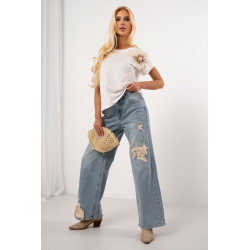 Bluzka z ozdobnym kwiatem 3D i szydełkowym detalem