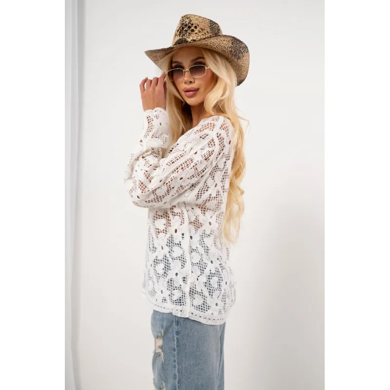 Ażurowa bluzka z siateczki w kwiatowy wzór