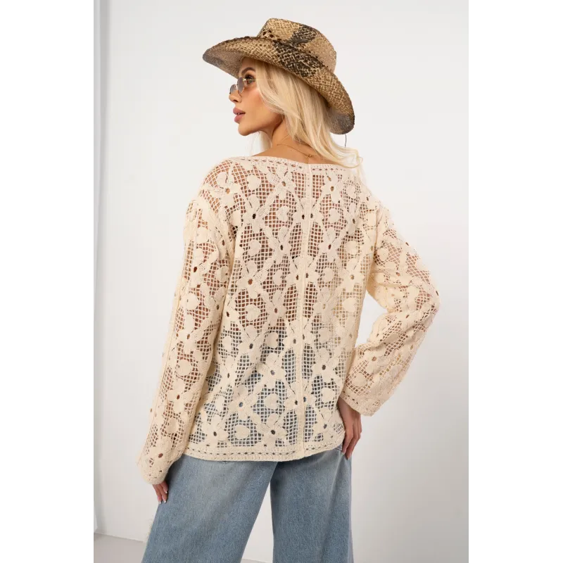 Ażurowa bluzka z siateczki w kwiatowy wzór